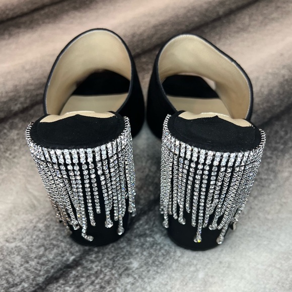 Jimmy Choo Baia 100 mm Black Suede Crystal Drape Mule Heels - Picture 5 of 12